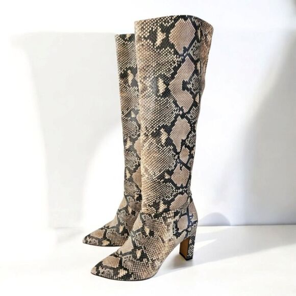 Steve Madden Steven Joanis Vegan Snakeskin Pointed Chunky Heel Pull On Boots 9.5 - Picture 1 of 16